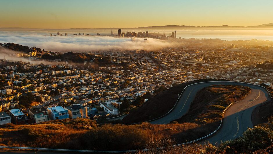 A view of San Francisco with fog rolling in.